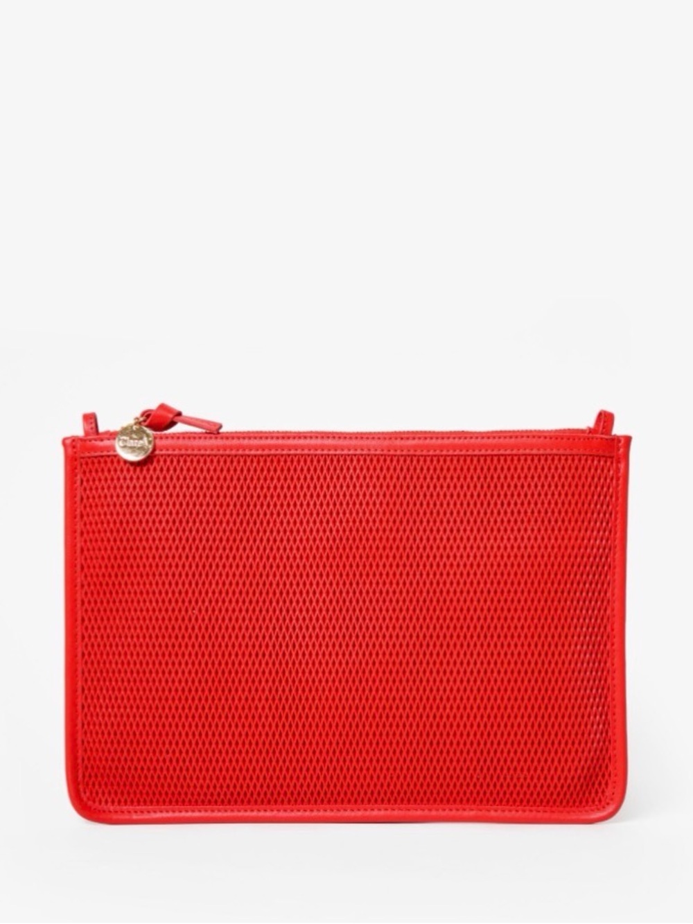 Clare V Flat Clutch w/ Tabs - Bright Poppy Diamond Perf $295 NWT